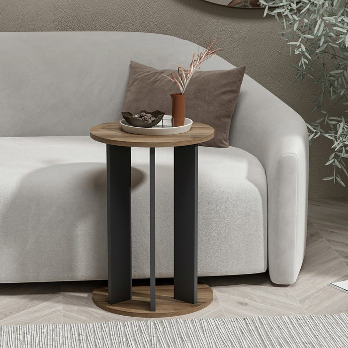 Hanah Home Ema Mesa Auxiliar Nogal, Antracita 34x64x34 cm